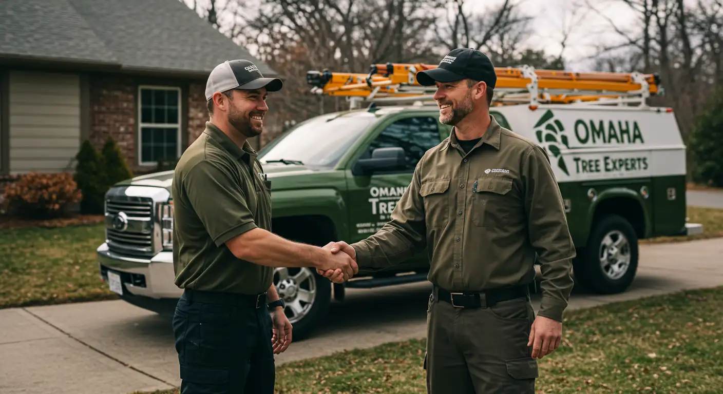 Omaha Tree Experts arborist greeting a homeowner