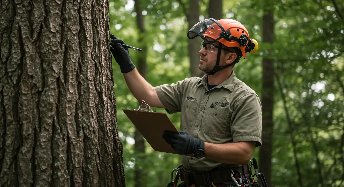 certified crew member doing tree health assessment in omaha