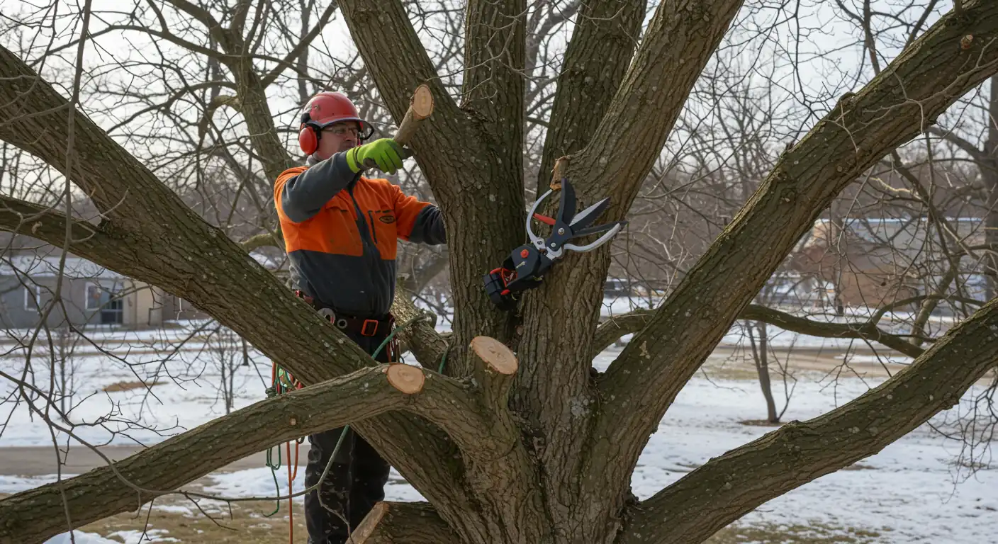 arborist of PrimeCut omaha tree experts team doing pruning in late winter